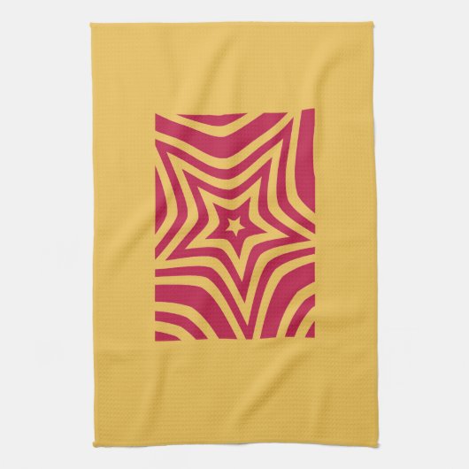 Vet & Helder Rood & Witte Ster in een Vectorpatroo Theedoek (Verticaal)