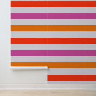 Vet Helder Roze Rood & Sinaasappel Gestreept Patro Behang