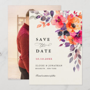 Vet Helder Roze Sinaasappel Waterverf Bloemen Foto Save The Date