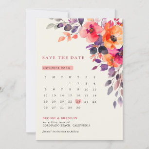 Vet Helder Roze Sinaasappel Waterverf Bloemen Huwe Save The Date