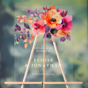 Vet Helder Roze Sinaasappel Waterverf Bloemen Welk Acryl Bord