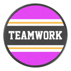 Vet Helder Roze Zwart TEAMWORK Racing Stripes Hockey Puck