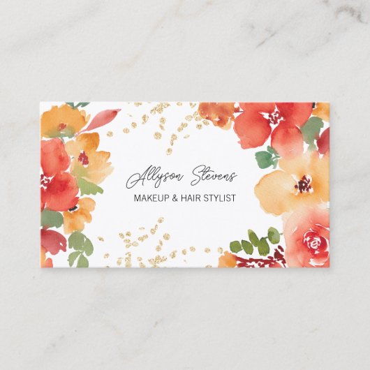 Vet herfst bloemengoud make-up haar logo qr code visitekaartje (Voorkant)