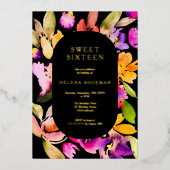 Vet herfst oversize bloemige waterverf Sweet 16 Folie Uitnodiging (Voorkant)