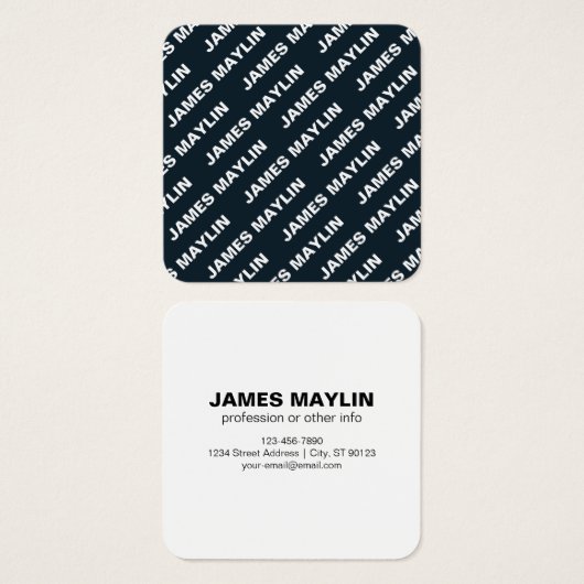 Vet Herhalende bewerkbare naam | Eenvoudig zwart w Vierkante Visitekaartjes (Voorkant /achterkant)