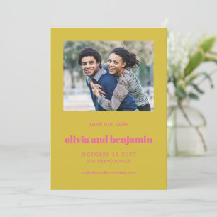 Vet Hot Pink Yellow Typografie Moderne foto Save The Date