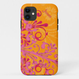 Vet Hot Roze Sinaasappel Elegant Bloemen iPhone 5 11 Hoesje