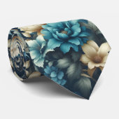 Vet in Blauw & Delicate Cream Bloemen Stropdas (Opgerold)