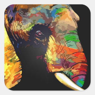Vet kleurig olifant hoofdportret vierkante sticker