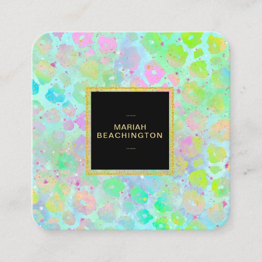 ** Vet Kleurrijk Abstract Dier AP93 Neon Gold Vierkante Visitekaartje (Voorkant)