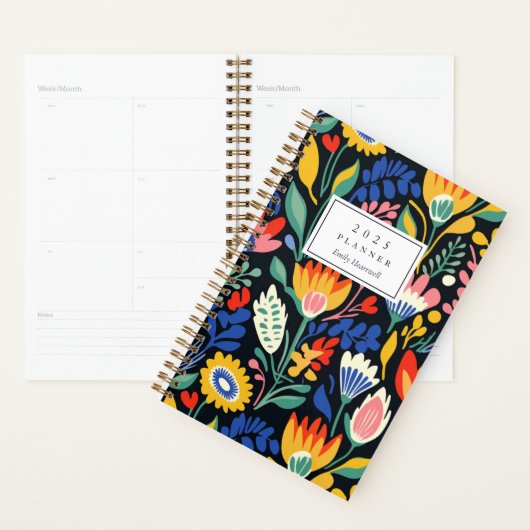 Vet Kleurrijk Bloemenpatroon Gepersonaliseerd 2025 Planner (Display)