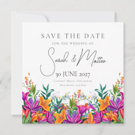 Vet Kleurrijke Bloemen Zomer Chic Roze Huwelijk Save The Date