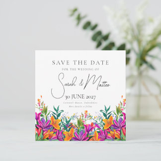 Vet Kleurrijke Bloemen Zomer Chic Roze Huwelijk Save The Date
