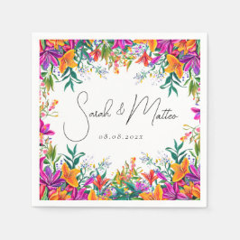 Vet Kleurrijke Bloemen Zomer Chic Roze Huwelijk Servet