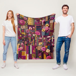 Vet Kleurrijke Boho Bloemen Patchwork Patchwork Pa Fleece Deken