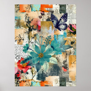 Vet Kleurrijke Boho Floral Butterfly Abstracte Kun Poster