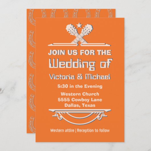 Vet Kleurrijke Cowboy Western Gitaar Bruiloft Kaart (Voorkant / Achterkant)