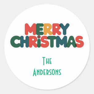 Vet Kleurrijke Moderne Typografie Kerstmis Ronde Sticker
