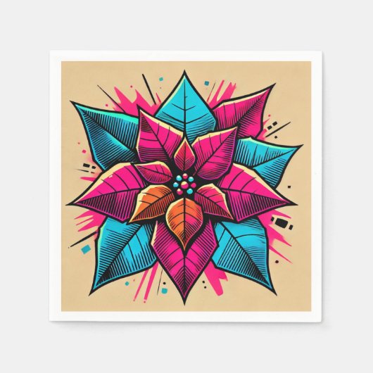 Vet Kleurrijke Pop Art Poinsettia Decoupage Servet (Voorkant)