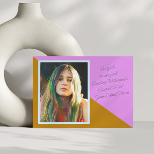 Vet Kleurrijke Retro Teen Foto Afstuderen Klasse v Aankondiging