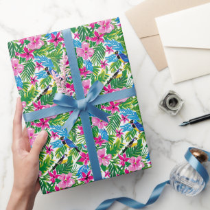 Vet Kleurrijke Roze Tropische Kerstvakantie Cadeaupapier