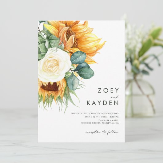 Vet land Zonnebloem | Alles in één bruiloft Kaart (Staand voorkant)