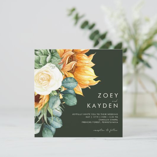 Vet land Zonnebloem | Donkere groene vierkant brui Kaart (Staand voorkant)