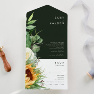 Vet land Zonnebloem Donkergroen zegel en verzend All In One Uitnodiging