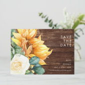 Vet land Zonnebloem | Horizontaal hout Save The Date (Staand voorkant)