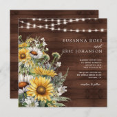 Vet Land Zonnebloem Hout String Lights Bruiloft Kaart (Voorkant / Achterkant)