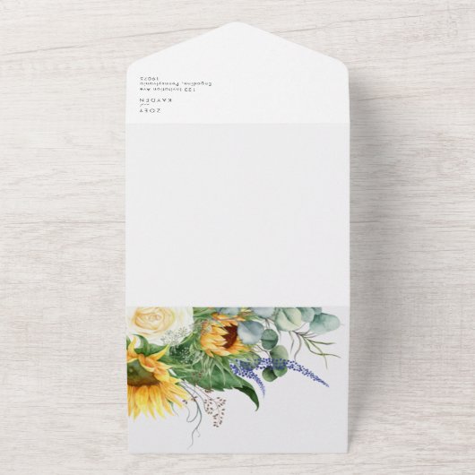 Vet land Zonnebloem | Verzegeling en verzending All In One Uitnodiging (Buitenkant)