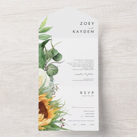 Vet land Zonnebloem | Verzegeling en verzending All In One Uitnodiging (Binnen)