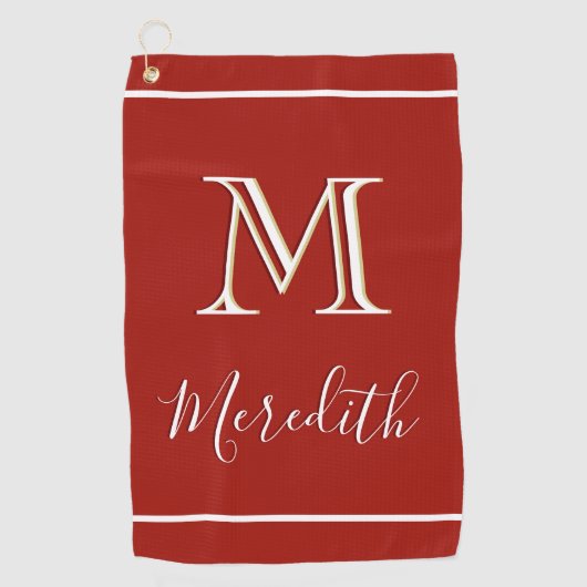 Vet licht met een unieke 3 kleurenmonogram I-naam Golfhanddoek (Voorkant)