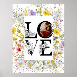 Vet Liefdesschrift Roze & Rode bloemen Valentijnsd Poster