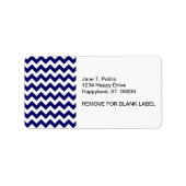 Vet marinesblauw en wit Chevron Zig-Zag Pattern Etiket (Voorkant)