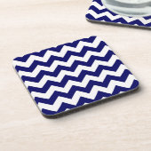 Vet marinesblauw en wit Chevron Zig-Zag Pattern Onderzetter (Linkerzijde)