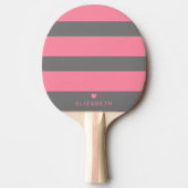 Vet Matig Blush Roze Striped Patroon met hart Tafeltennisbatje (Voorkant)