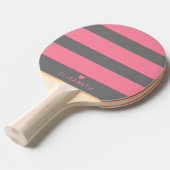 Vet Matig Blush Roze Striped Patroon met hart Tafeltennisbatje (Voorkant Gekanteld)