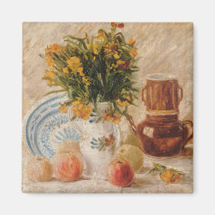 vet met bloemen Coffepot en vruchten Magneet