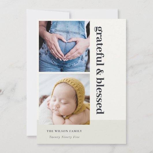 Vet Minimaal 2 Foto Zwart Dankbaar & Gezegend Feestdagenkaart (Voorkant)