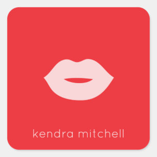 Vet minimalistisch roze lippen Logo make-up arties Vierkante Sticker
