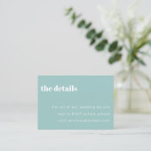 Vet Minimalistische Aqua Blue Retro Custom Wedding Informatiekaartje (Staand voorkant)