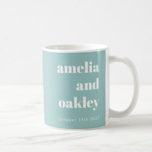Vet Minimalistische Aqua Blue Retro Custom Wedding Koffiemok