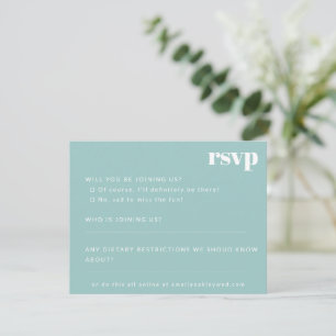 Vet Minimalistische Aqua Blue Retro Custom Wedding RSVP Kaartje