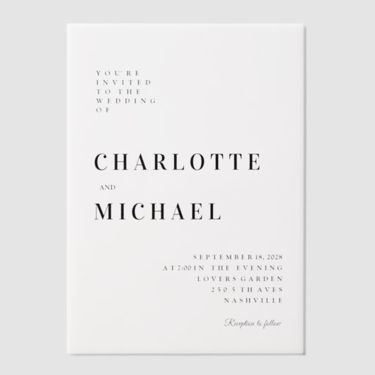 Vet, modern, bruiloft, vellum uitnodigingen (Voorkant)