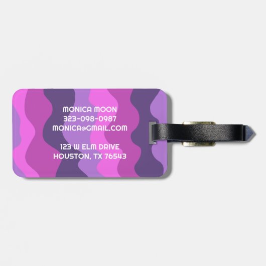 Vet, modern, eenvoudig Stripe Waves Roze Paarse KL Bagagelabel (Achterkant horizontaal)