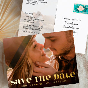 Vet Modern Gold Text Photo Save the Date Briefkaar Folie Feestdagen Briefkaart