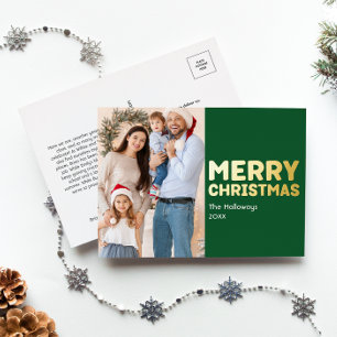 Vet Modern Groen Foto Vrolijk Kerstmis Goud Folie Feestdagen Briefkaart