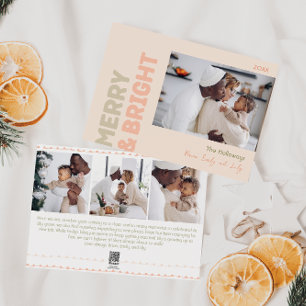 Vet Modern Koraal Vrolijk en Helder Vier Foto Feestdagenkaart