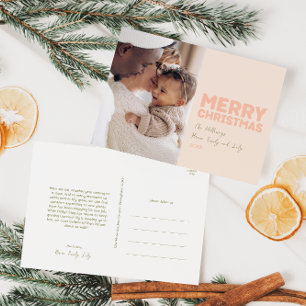 Vet Modern Koraal Vrolijk Kerstmis Één Foto Feestdagenkaart